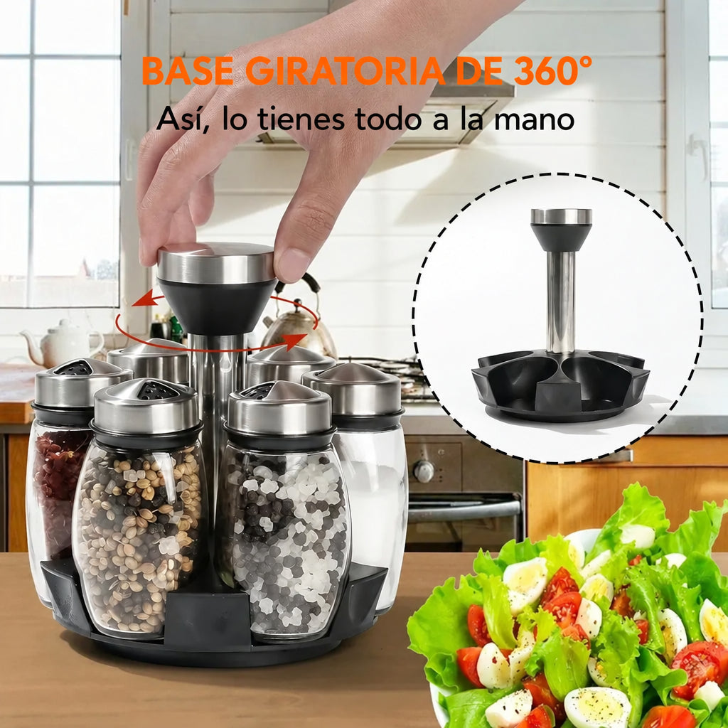 Especiero Giratorio 360° con 6 Frascos de Vidrio