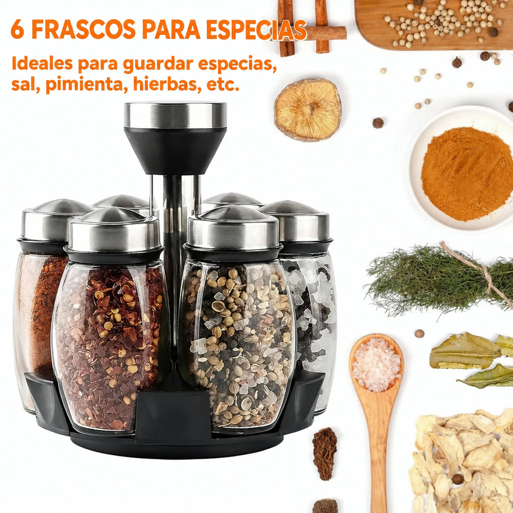 Especiero Giratorio 360° con 6 Frascos de Vidrio