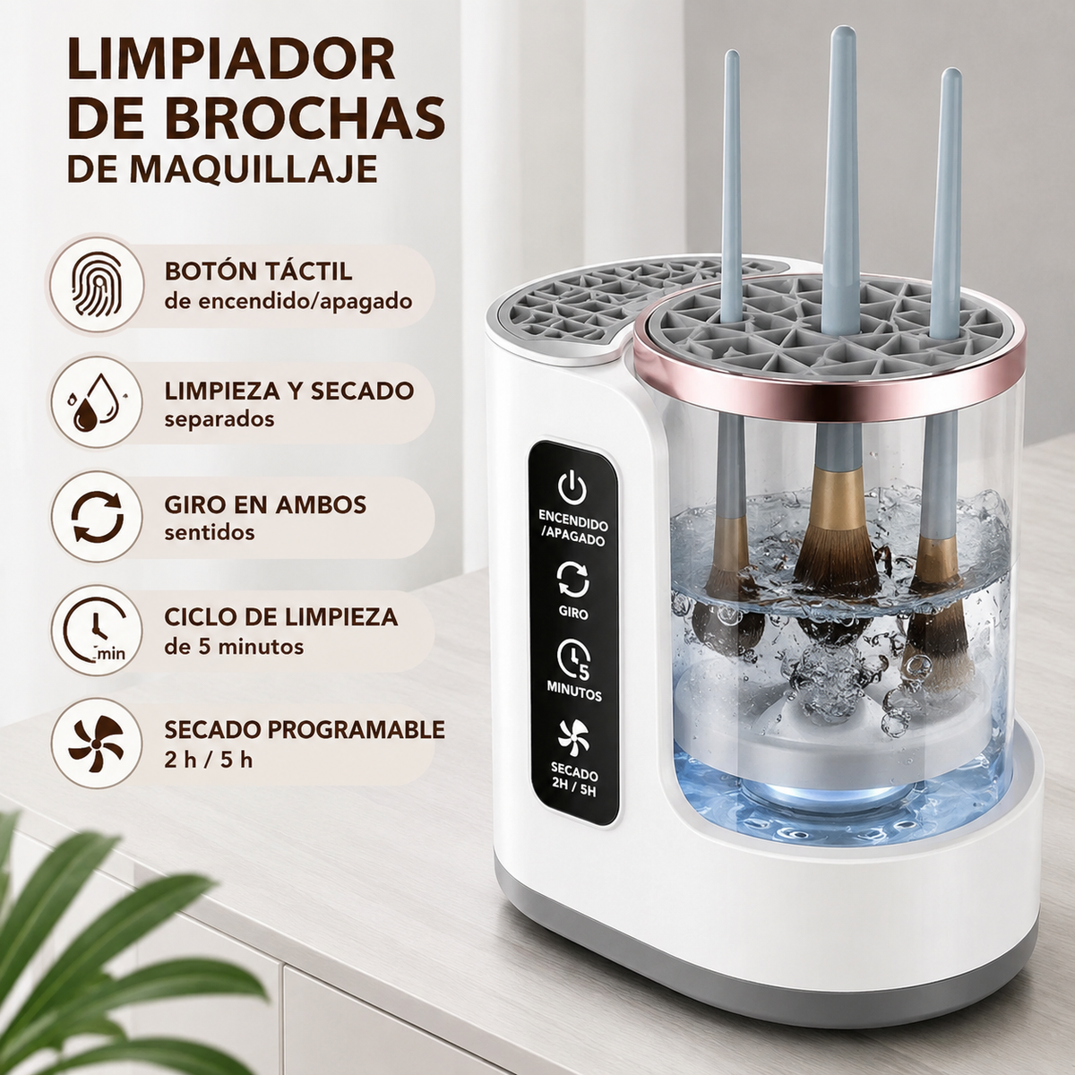 Limpiador eléctrico recargable para brochas de maquillaje