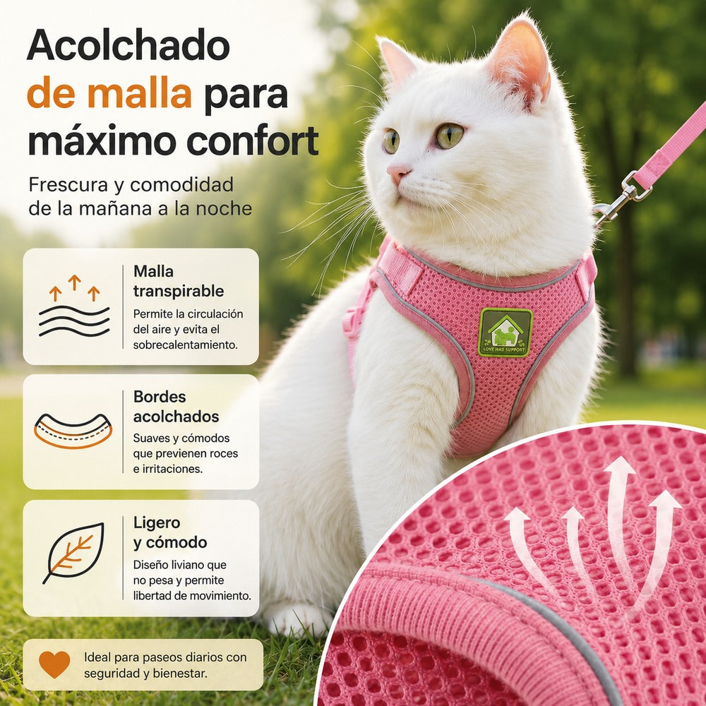 Arnés y Correa para Gato – Ajustable y Antiescape