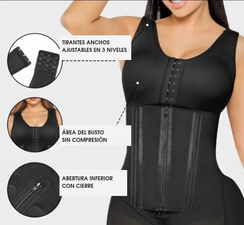 Fajas moldeadoras para mujer, doble compresión posparto con cierre y ganchos