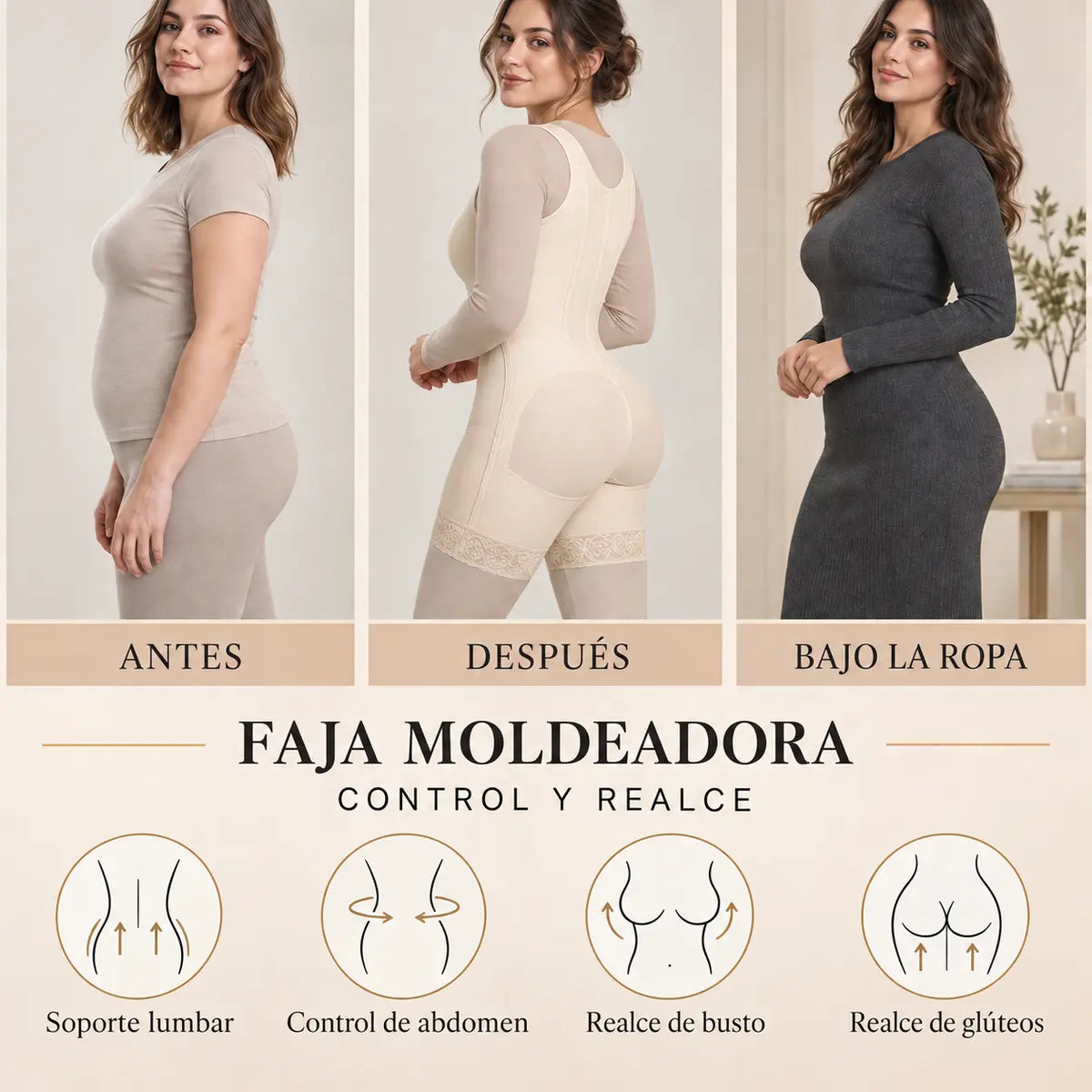 Fajas moldeadoras para mujer, doble compresión posparto con cierre y ganchos