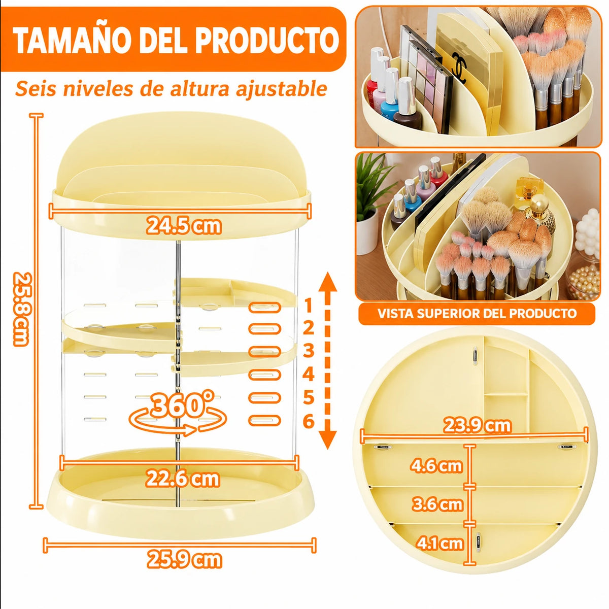 Organizador de Maquillaje Giratorio 360° Ajustable